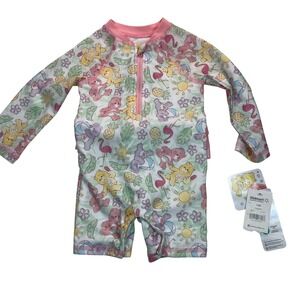 Care Bears Baby Girl Rash Guard One Piece Swimsuit UPF 50+ Pink Tropical 12M